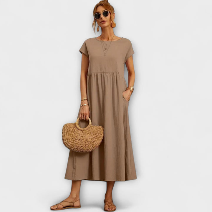Maelis - Women's Relaxed Cotton-Linen Pocket Dress