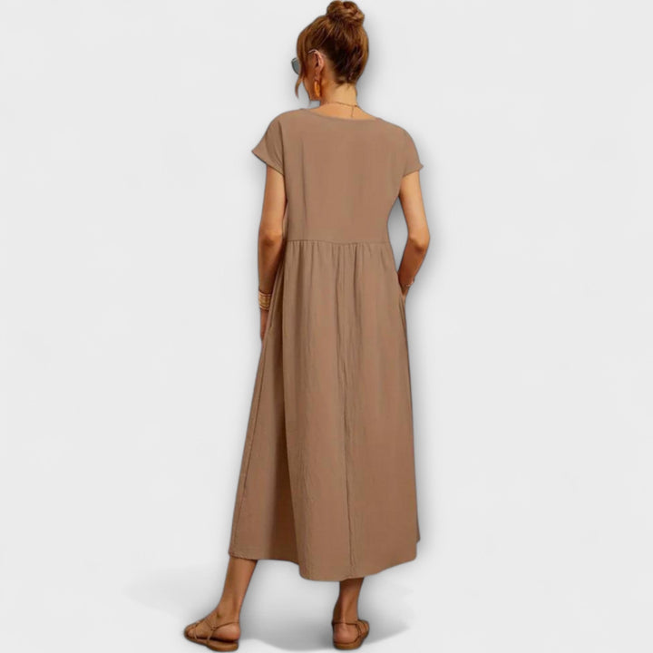 Maelis - Women's Relaxed Cotton-Linen Pocket Dress