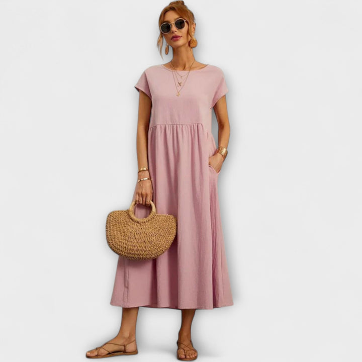 Maelis - Women's Relaxed Cotton-Linen Pocket Dress