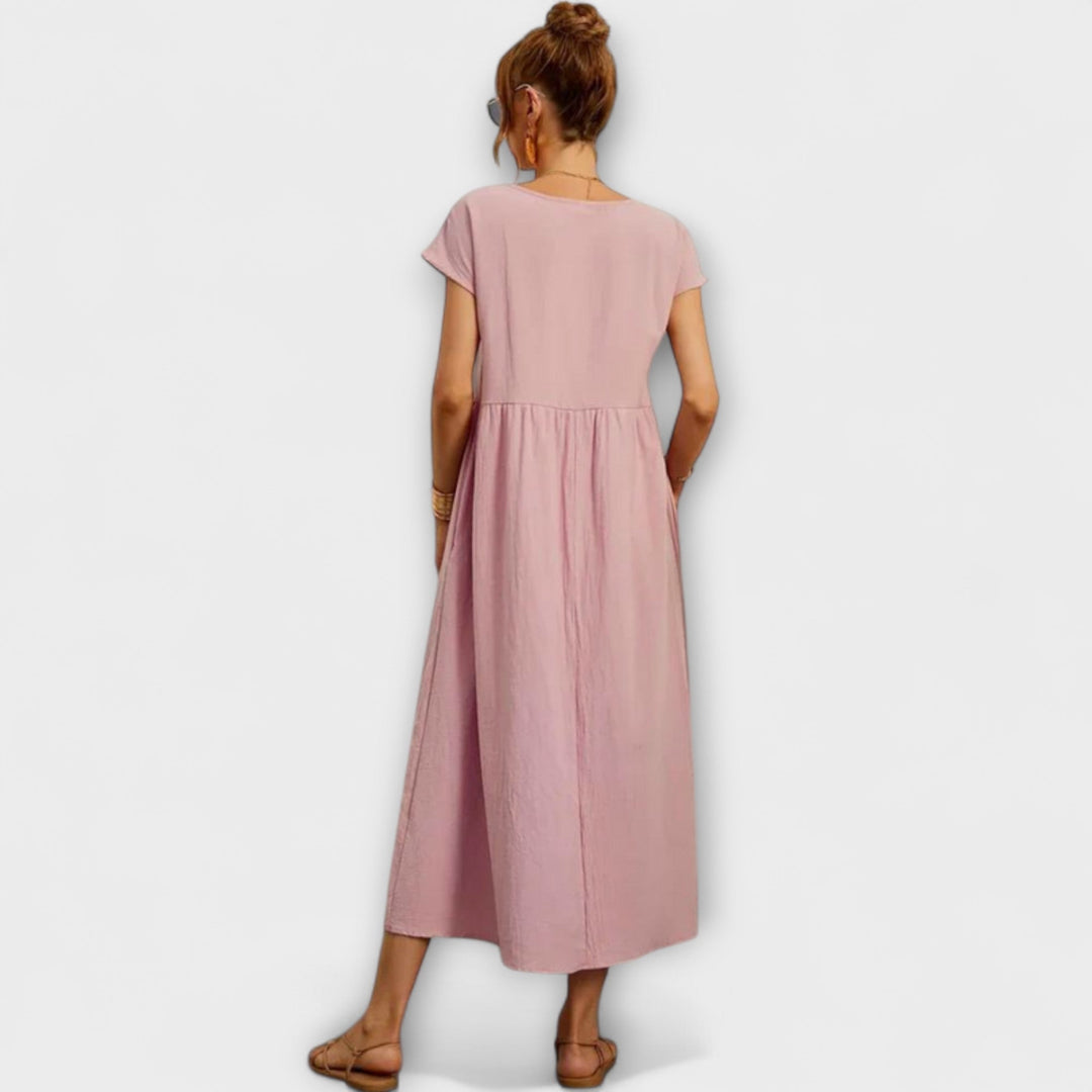 Maelis - Women's Relaxed Cotton-Linen Pocket Dress