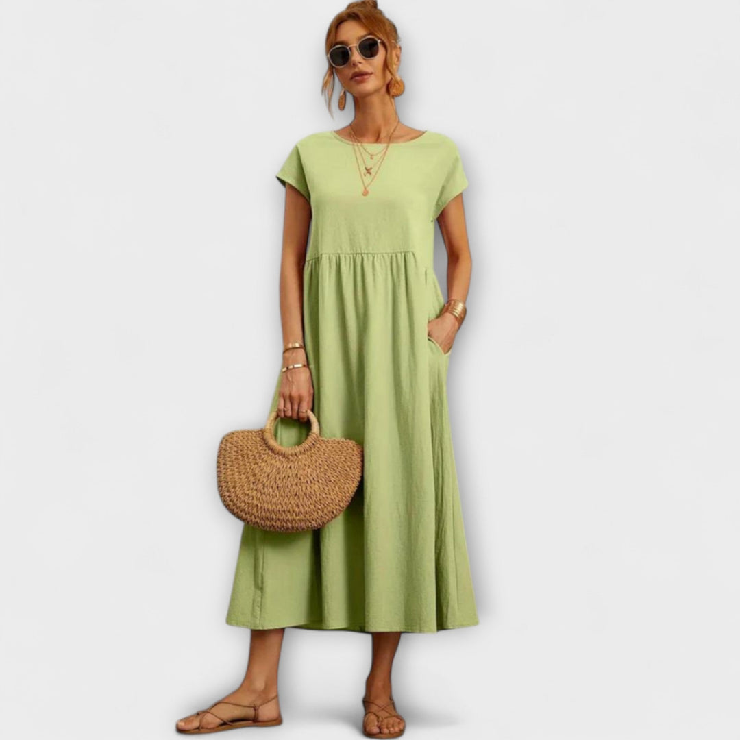 Maelis - Women's Relaxed Cotton-Linen Pocket Dress