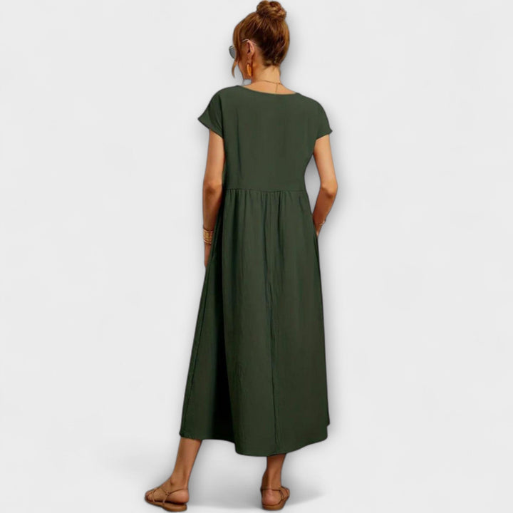 Maelis - Women's Relaxed Cotton-Linen Pocket Dress