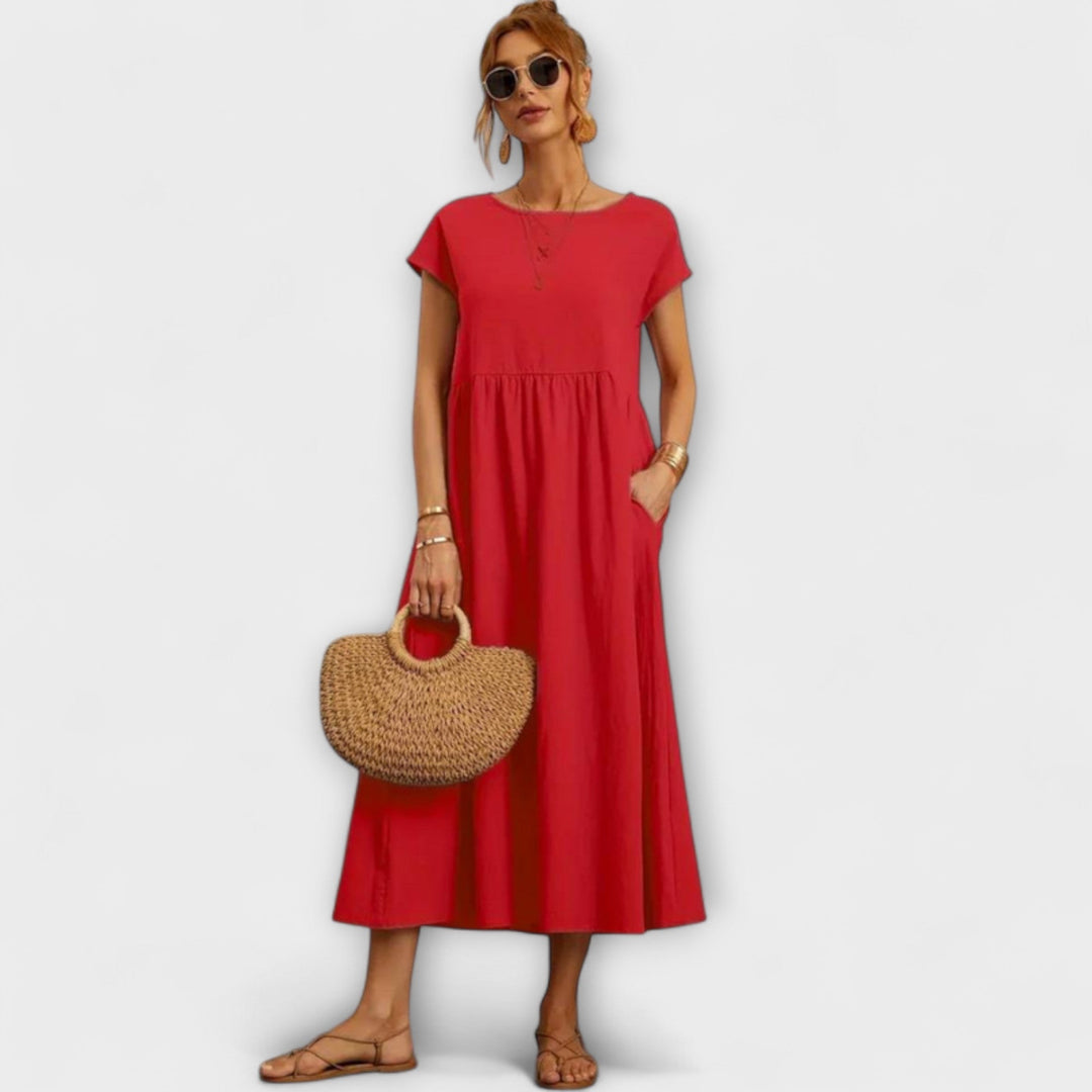 Maelis - Women's Relaxed Cotton-Linen Pocket Dress