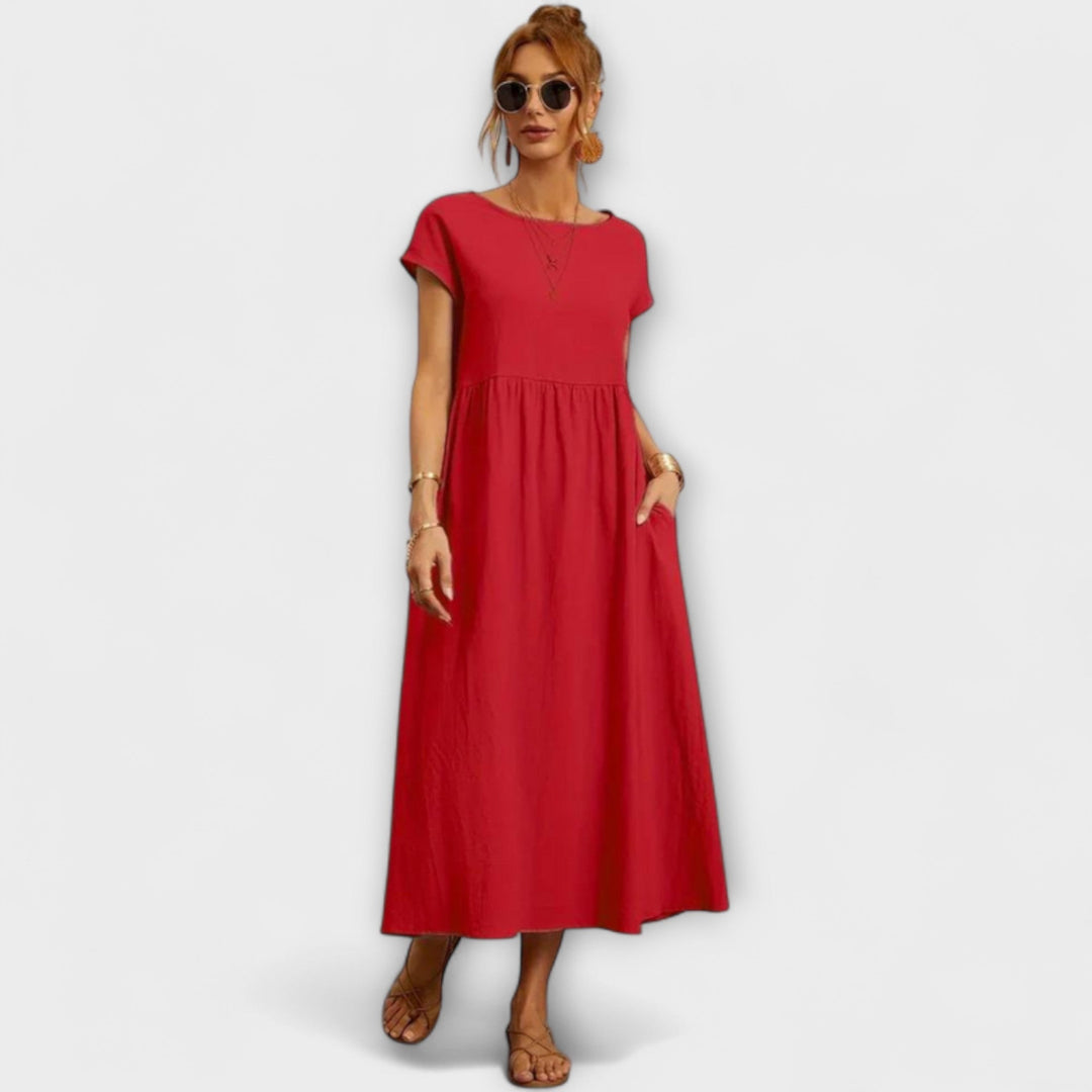 Maelis - Women's Relaxed Cotton-Linen Pocket Dress