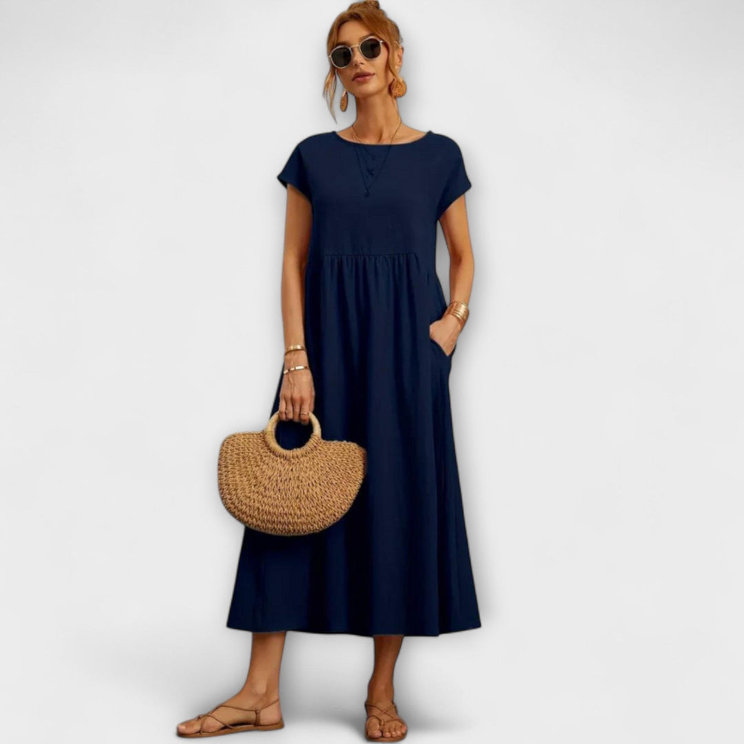 Maelis - Women's Relaxed Cotton-Linen Pocket Dress