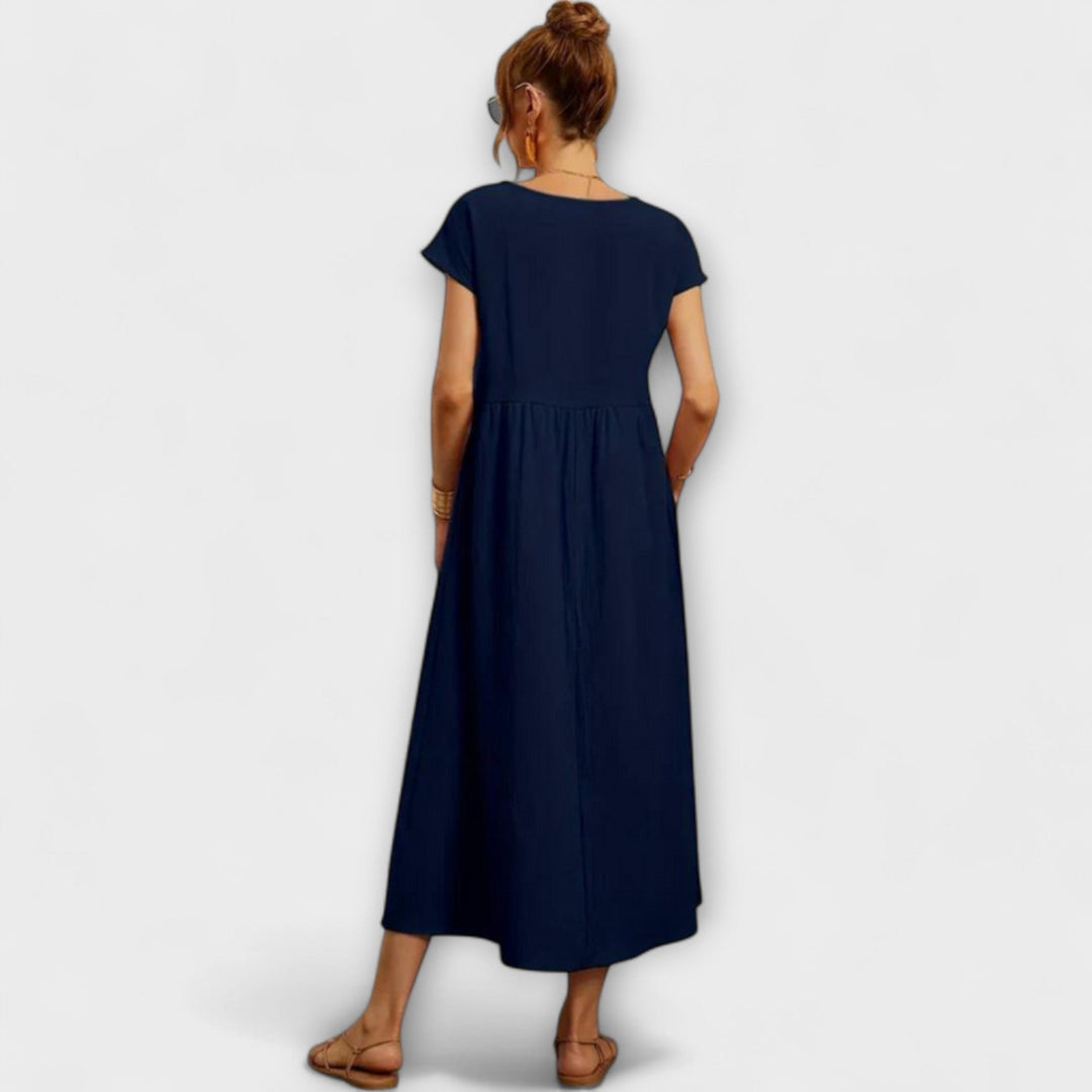Maelis - Women's Relaxed Cotton-Linen Pocket Dress