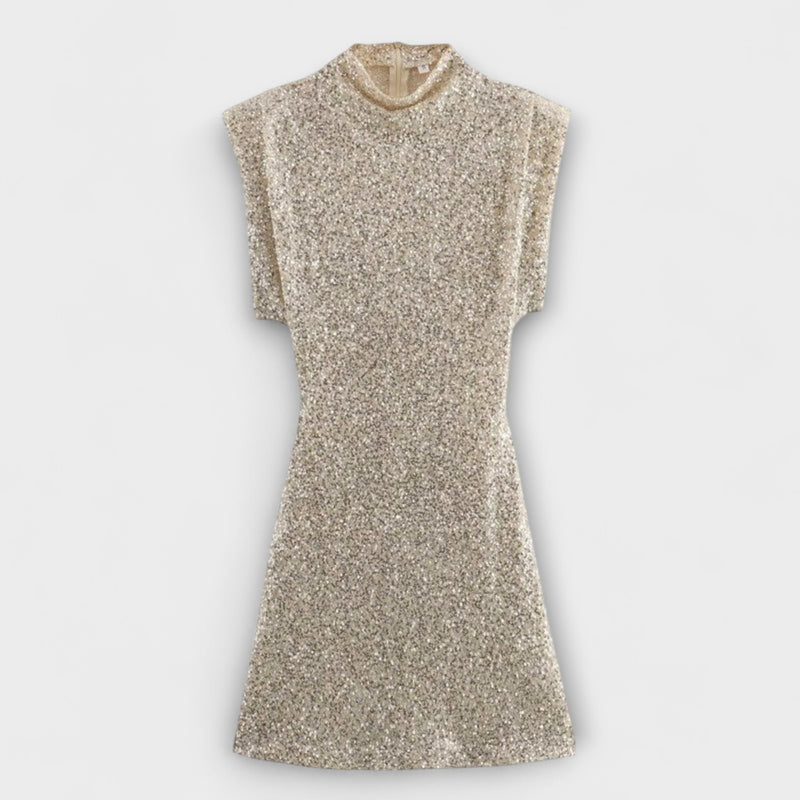 Halle - Slim Fit Mini Dress with Sequin O-Neck