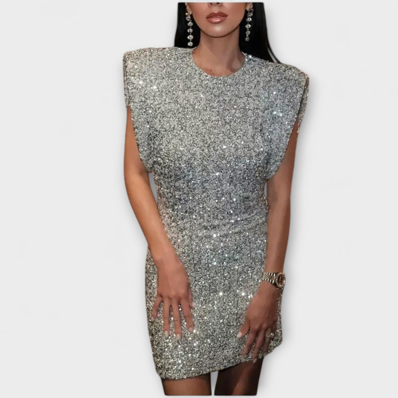 Halle - Slim Fit Mini Dress with Sequin O-Neck