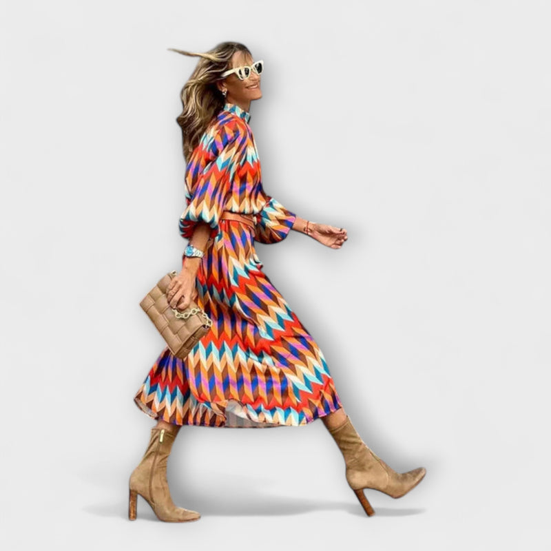 Kaia - Long Party Dress with Geometric Prints