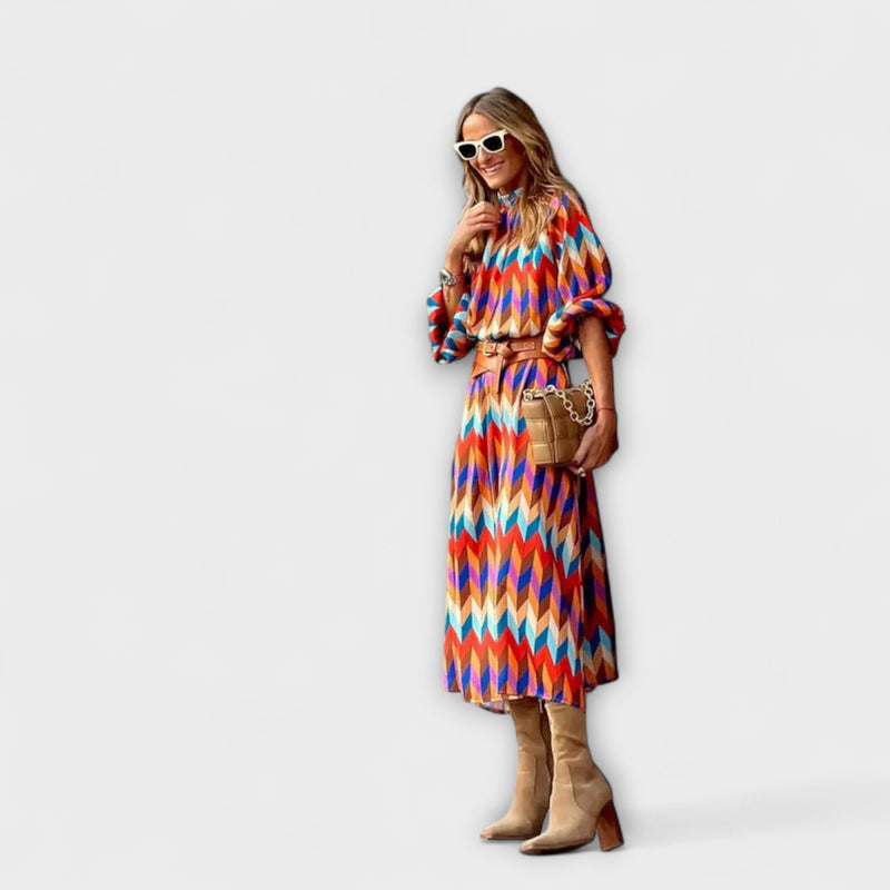 Kaia - Long Party Dress with Geometric Prints