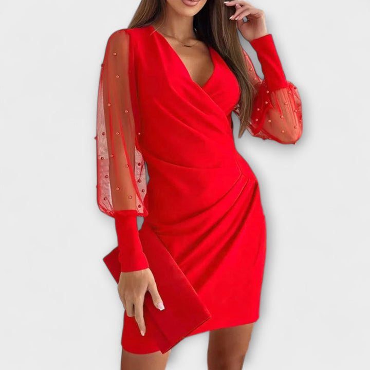 Gwen - V-Neck Mini Dress with Wrapped Waist and Lace Details