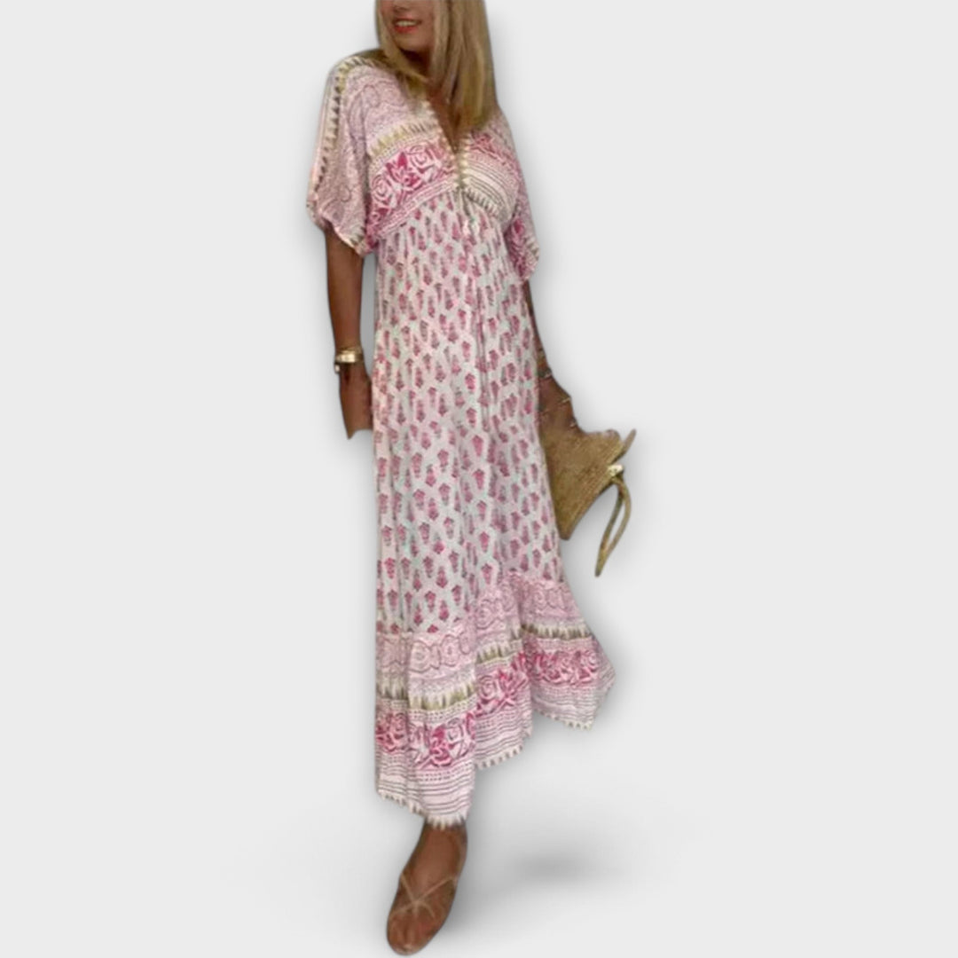 Mabel – Bohemian-Style Maxi Dress with Vibrant Print