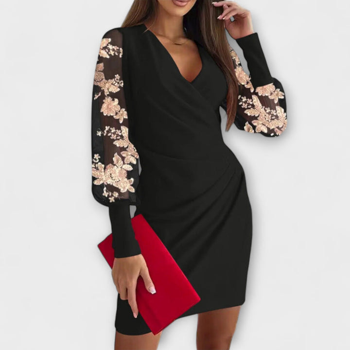 Gwen - V-Neck Mini Dress with Wrapped Waist and Lace Details