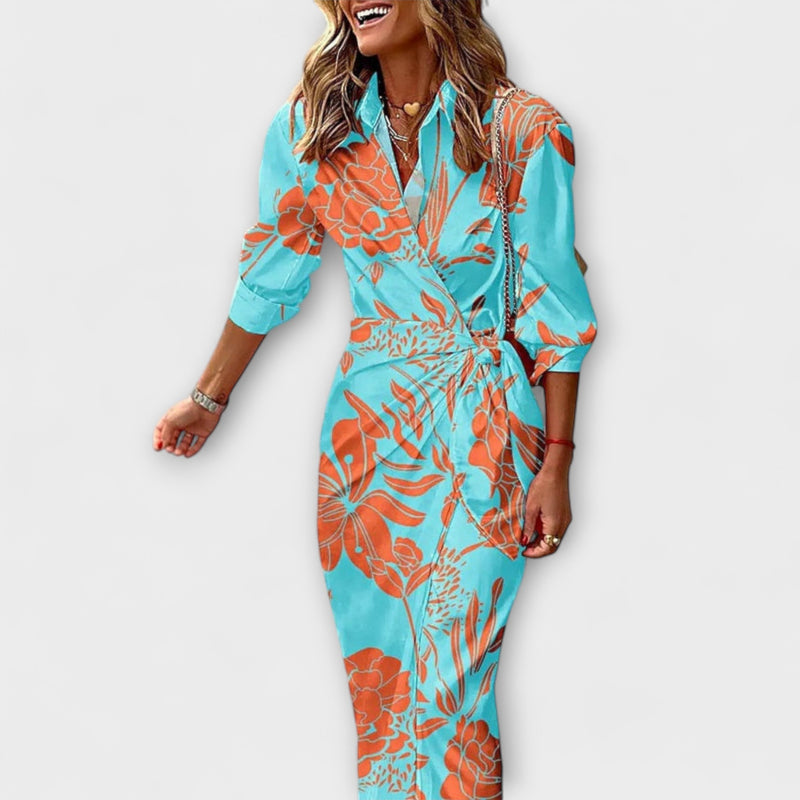 Clarissa - Striped Midi Dress with Shirt Design