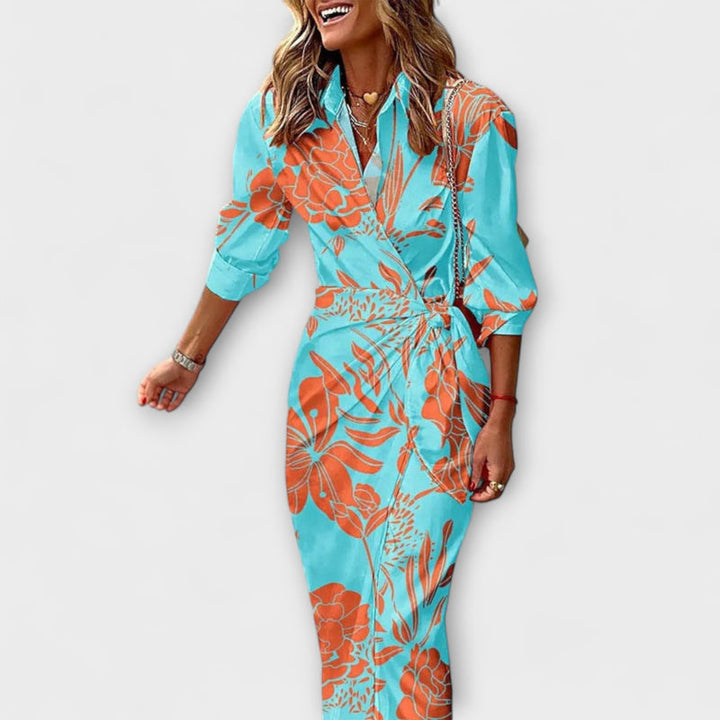 Clarissa - Striped Midi Dress with Shirt Design