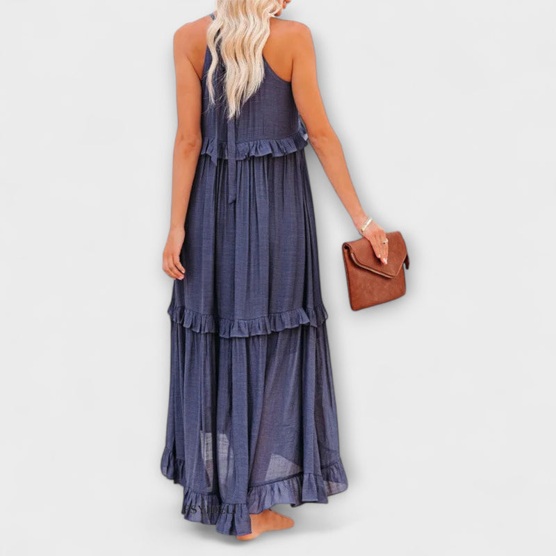 Delilah - Chic Halter Neck Dress with Ruffle Trim