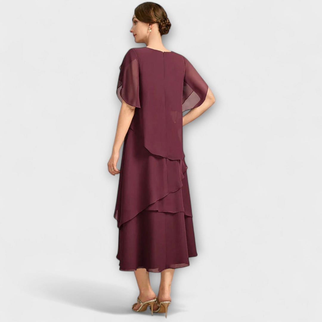 Belle - Elegant Irregular Layered Maxi Dress with Flowy Short Sleeves