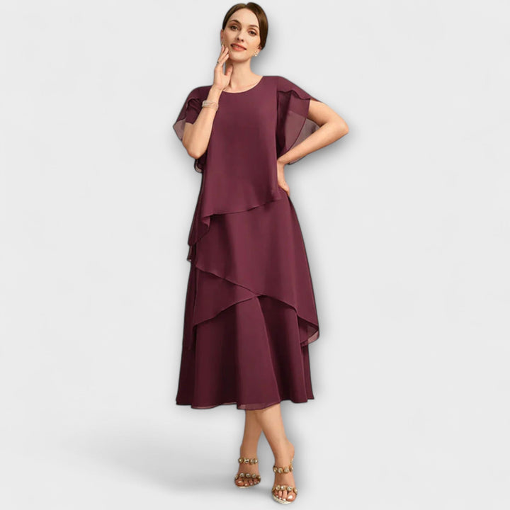 Belle - Elegant Irregular Layered Maxi Dress with Flowy Short Sleeves