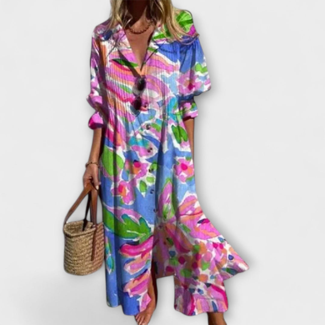 Caitlyn - Boho Chic Puff Sleeve Maxi Dress