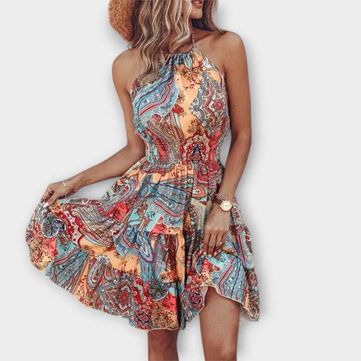 Loxley - Irregular Print Backless Mini Dress