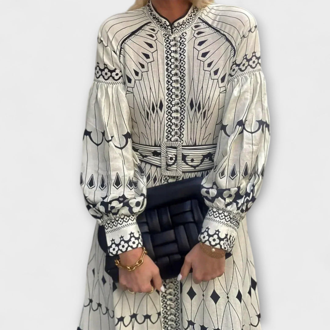 Mirabel - Chic A-Line Dress with Elegant Retro Print