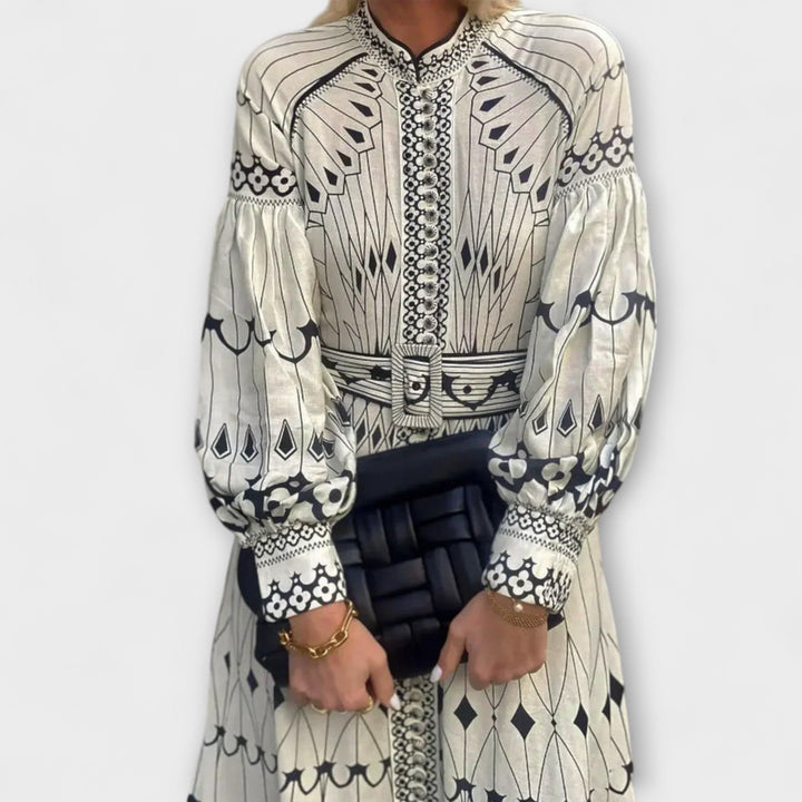 Mirabel - Chic A-Line Dress with Elegant Retro Print