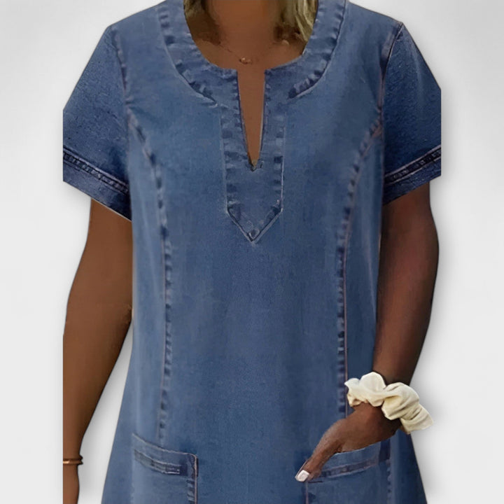 Indigo - Women's Short Sleeve Soft Denim Dress