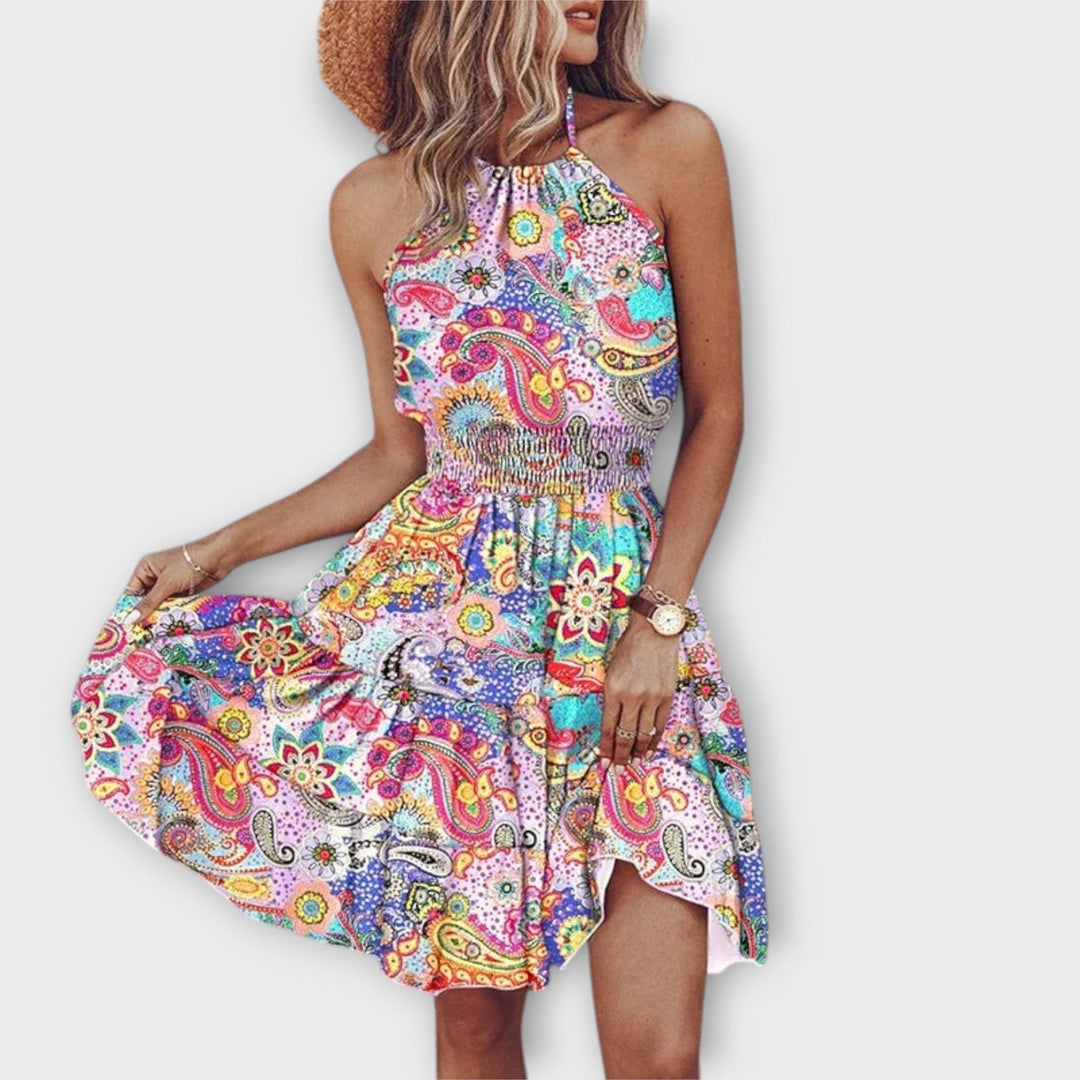 Loxley - Irregular Print Backless Mini Dress