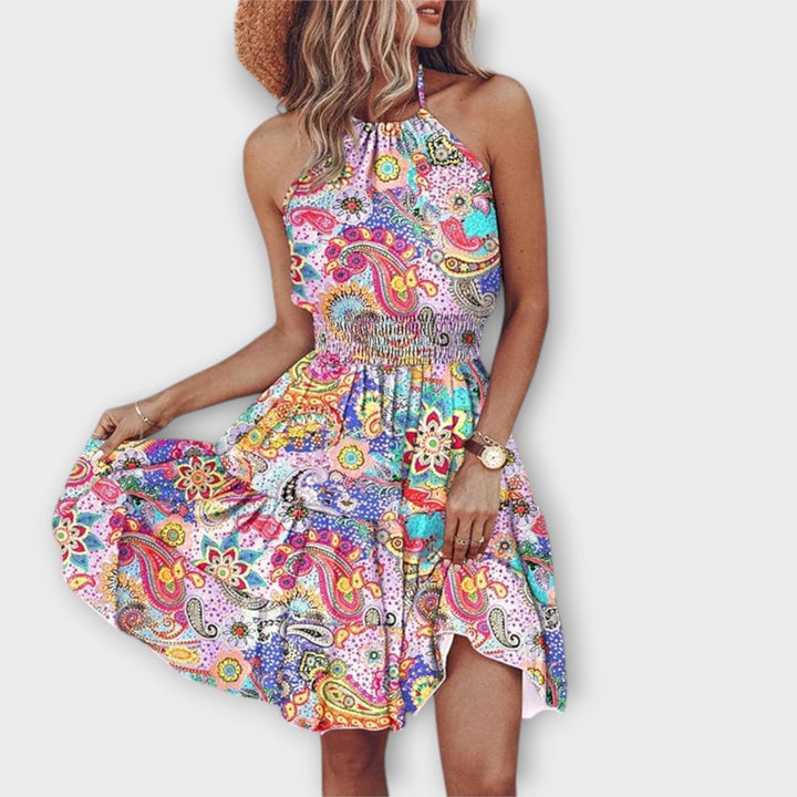 Loxley - Irregular Print Backless Mini Dress