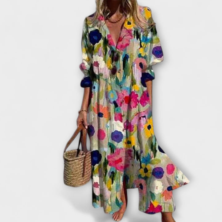 Caitlyn - Boho Chic Puff Sleeve Maxi Dress