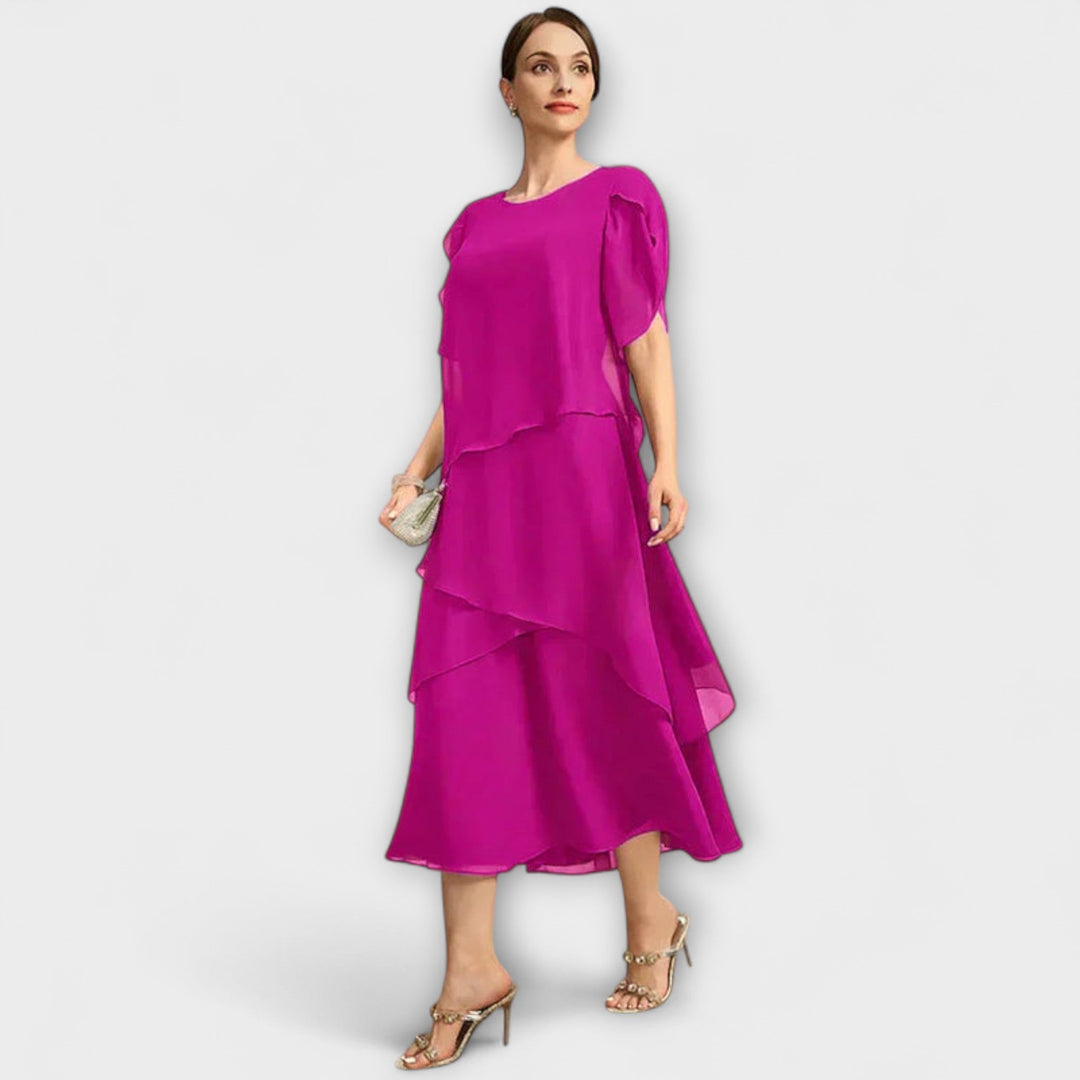Belle - Elegant Irregular Layered Maxi Dress with Flowy Short Sleeves
