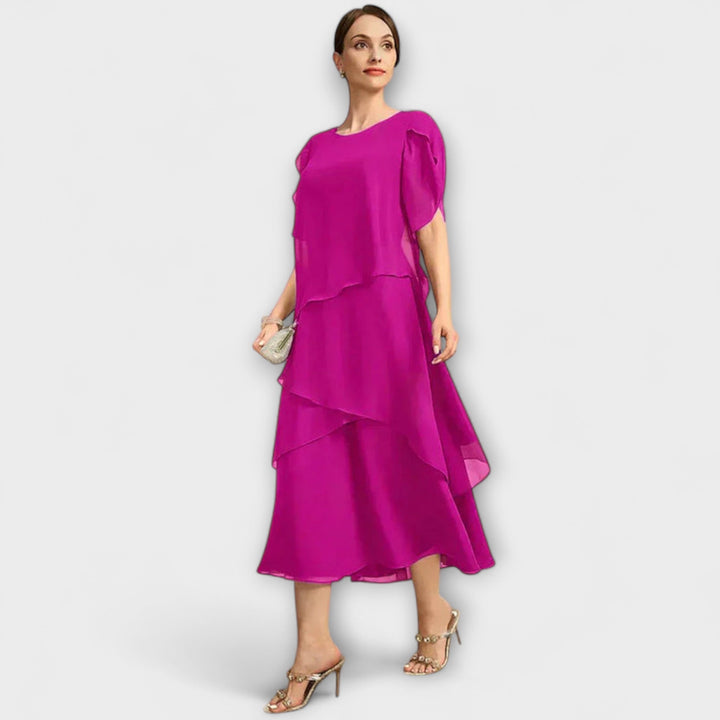 Belle - Elegant Irregular Layered Maxi Dress with Flowy Short Sleeves
