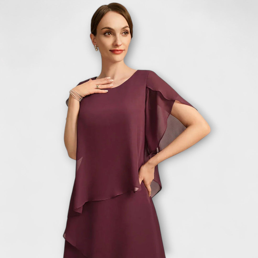 Belle - Elegant Irregular Layered Maxi Dress with Flowy Short Sleeves