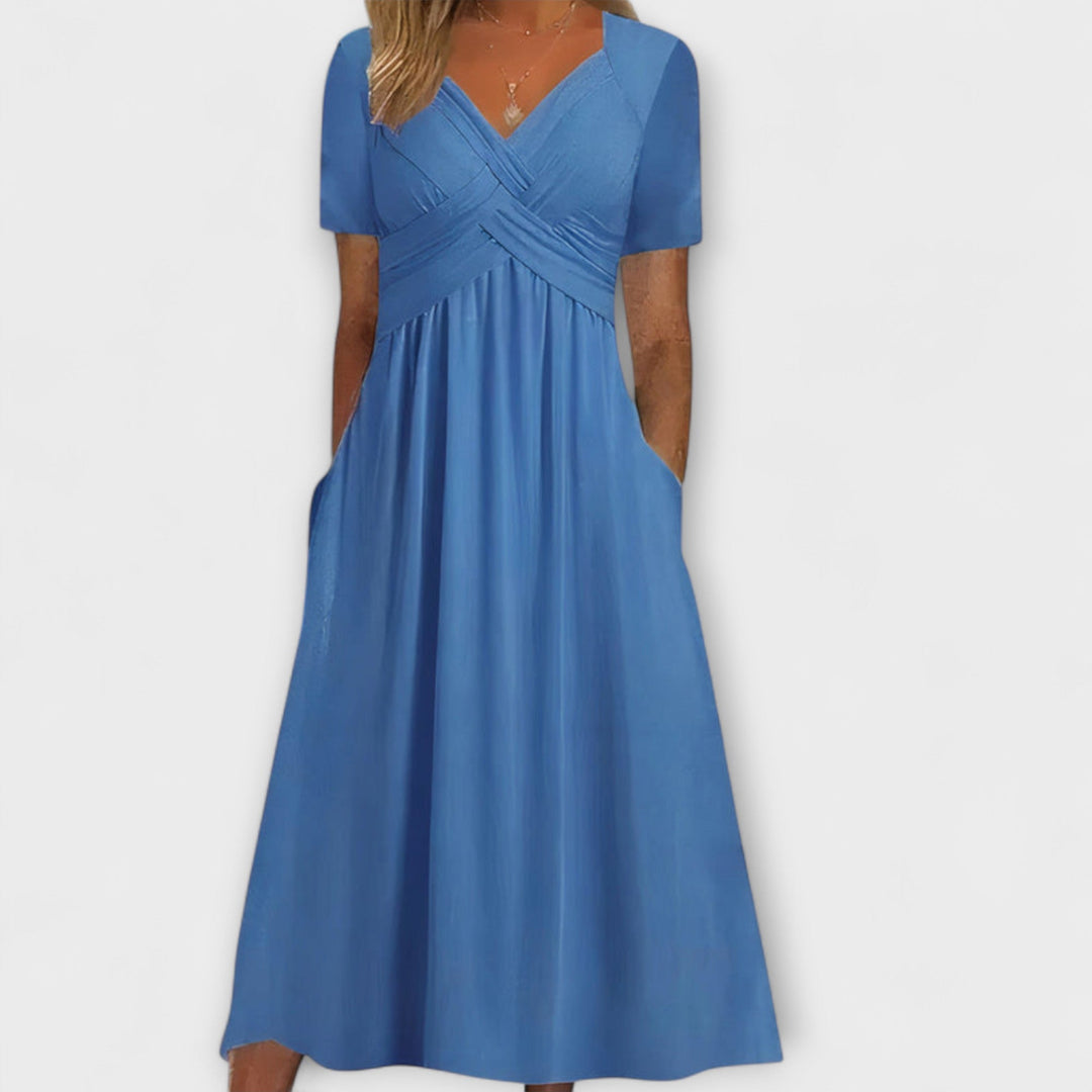 Cora - Women's Cozy V-Neck Dress with Pockets
