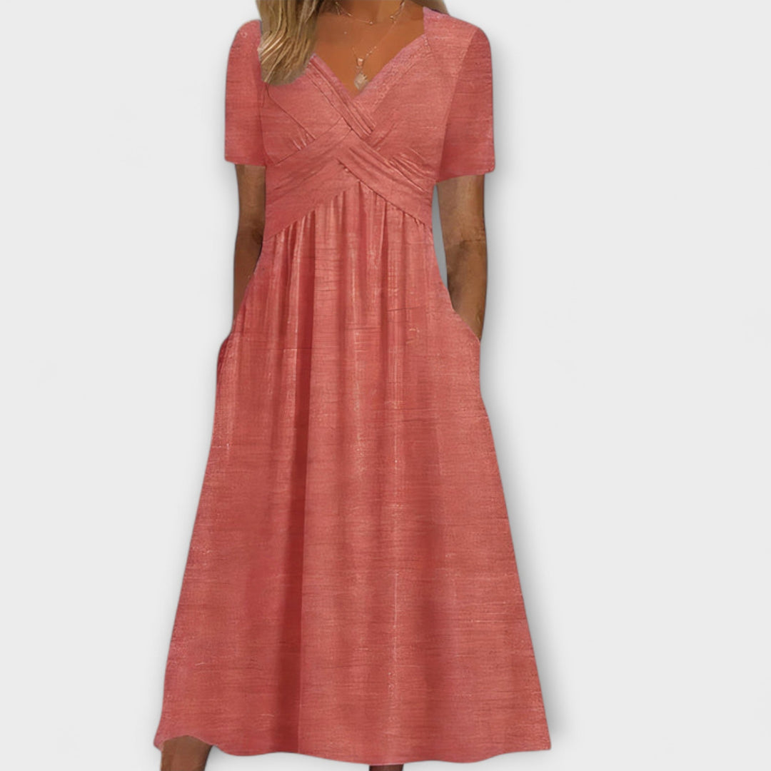Cora - Women's Cozy V-Neck Dress with Pockets
