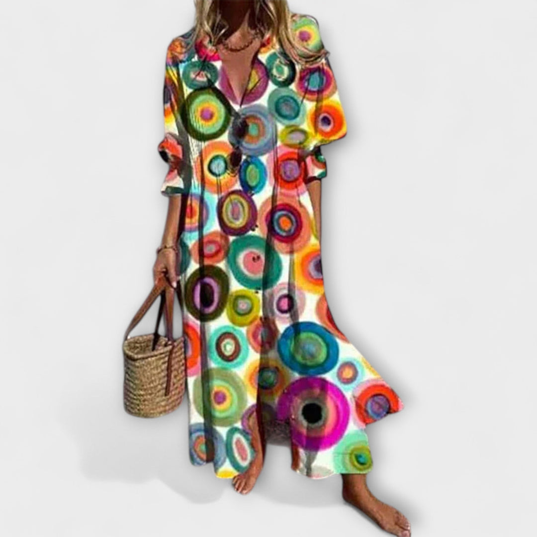Caitlyn - Boho Chic Puff Sleeve Maxi Dress