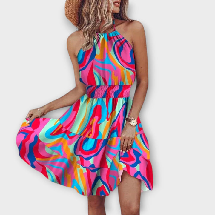 Loxley - Irregular Print Backless Mini Dress