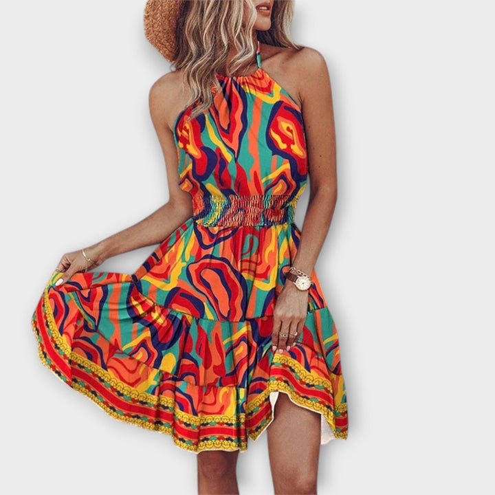 Loxley - Irregular Print Backless Mini Dress