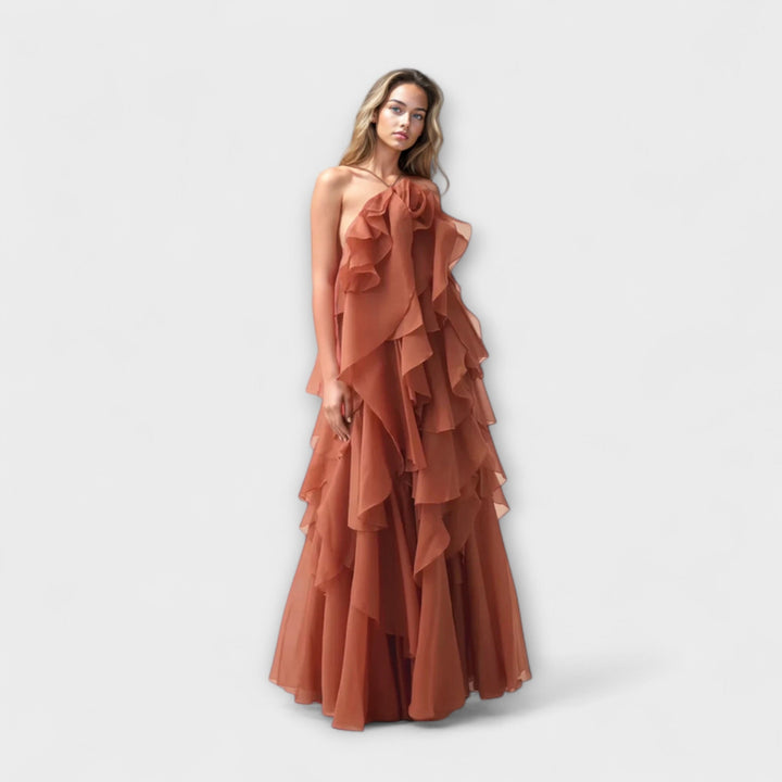 Nephele - Elegant Ruffle Halter Cocktail Dress