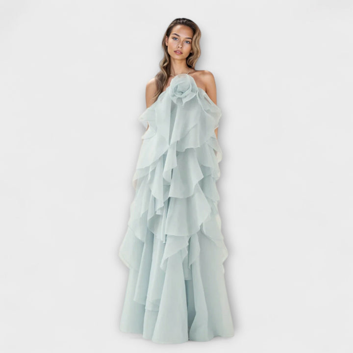 Nephele - Elegant Ruffle Halter Cocktail Dress
