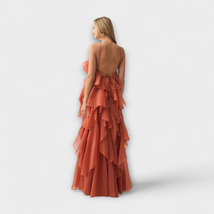 Nephele - Elegant Ruffle Halter Cocktail Dress
