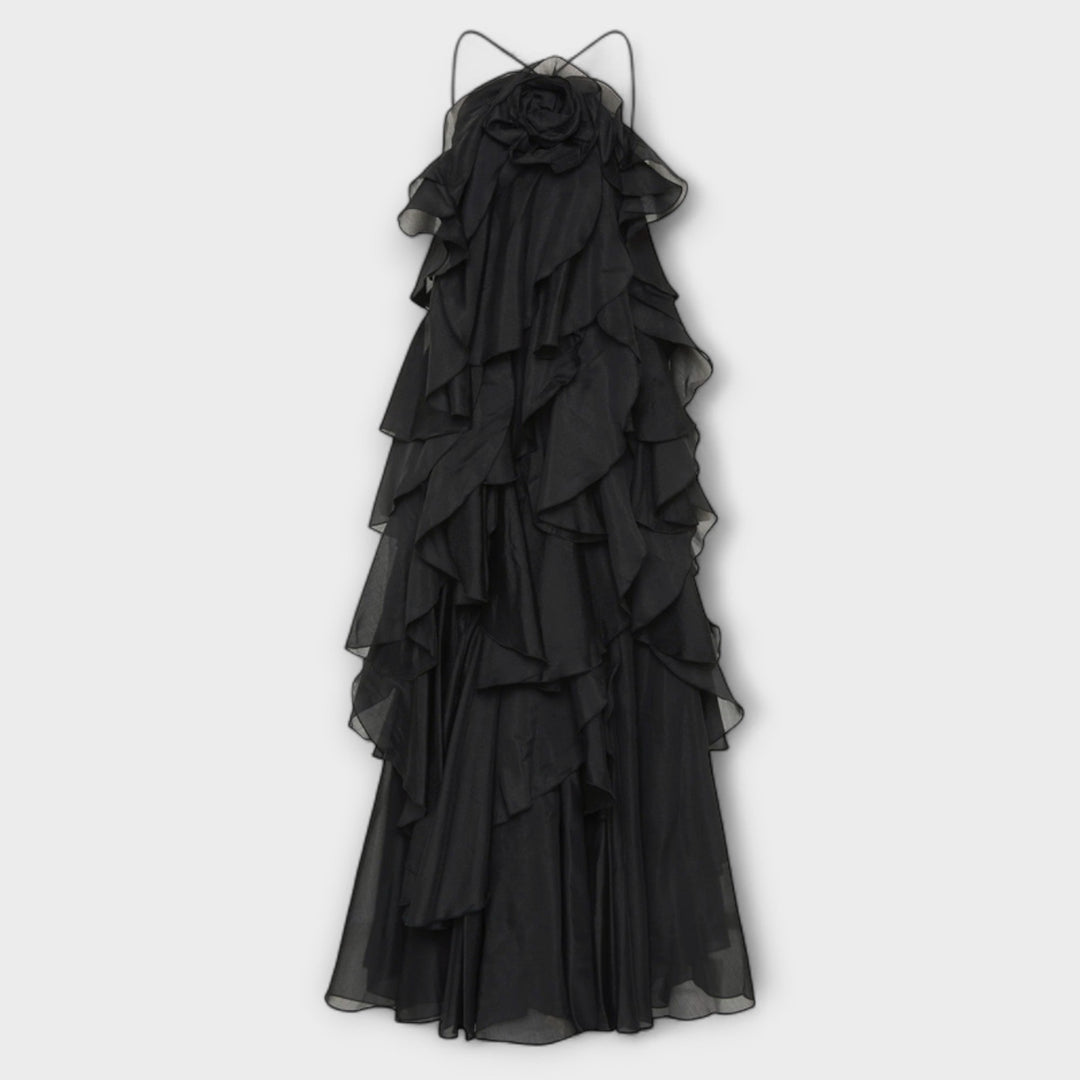 Nephele - Elegant Ruffle Halter Cocktail Dress