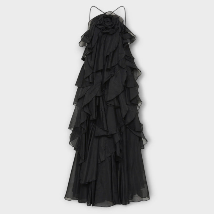Nephele - Elegant Ruffle Halter Cocktail Dress