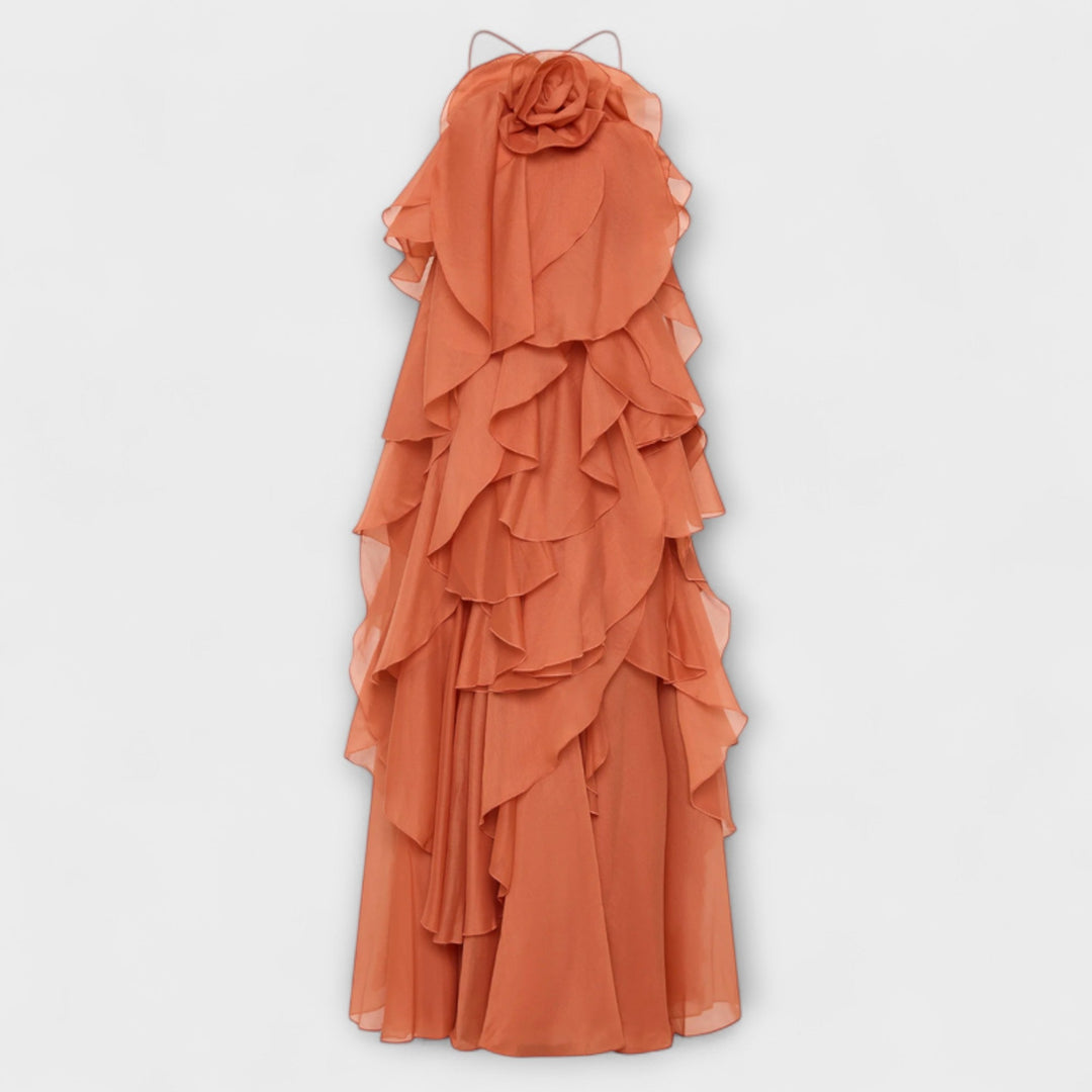 Nephele - Elegant Ruffle Halter Cocktail Dress
