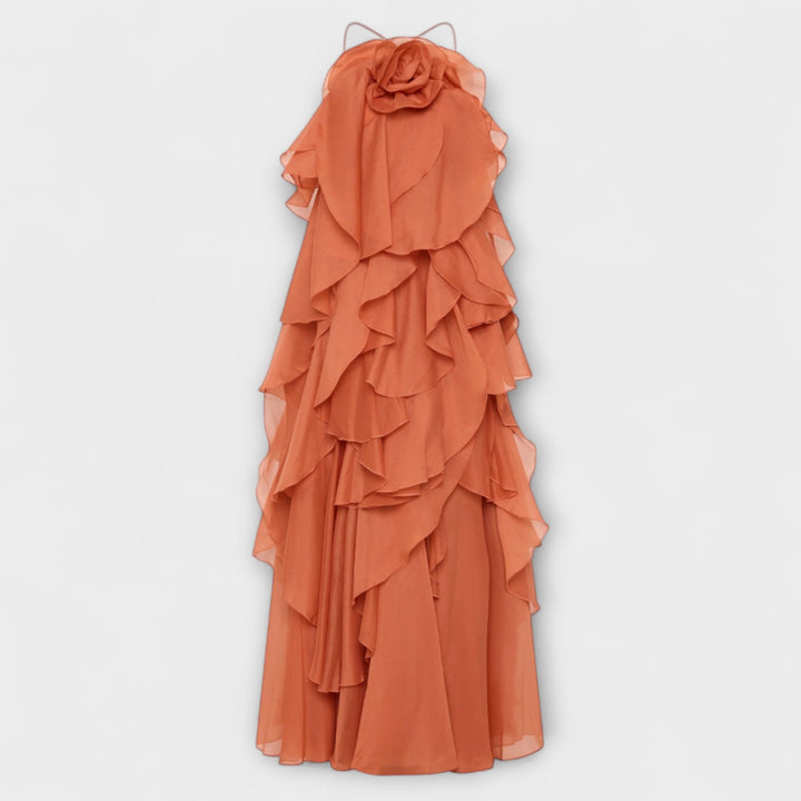 Nephele - Elegant Ruffle Halter Cocktail Dress