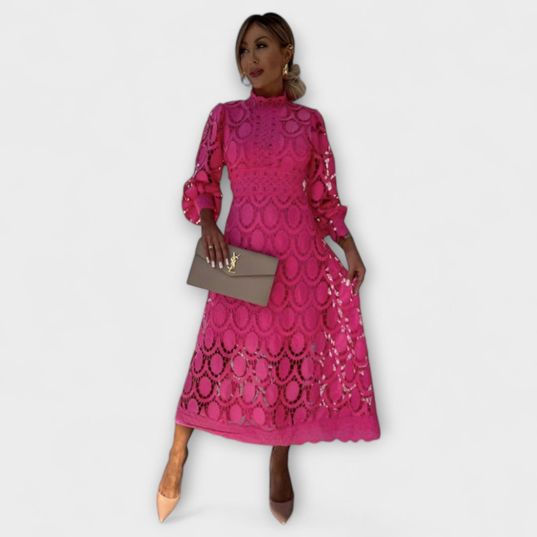 Lennon - Women's Long Dress with Stand Collar and Cut-Out Design