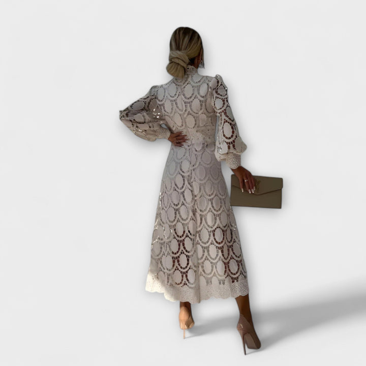 Lennon - Women's Long Dress with Stand Collar and Cut-Out Design