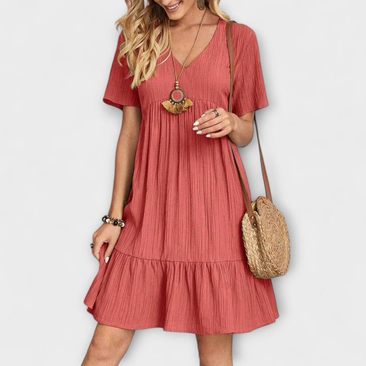 Audrey - Chic Bohemian Ruffle Hem Mini Dress