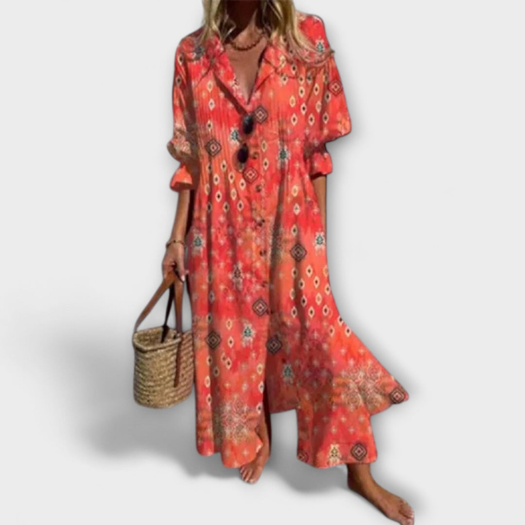 Caitlyn - Boho Chic Puff Sleeve Maxi Dress