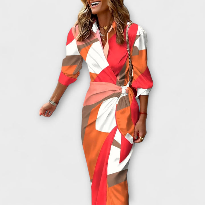 Clarissa - Striped Midi Dress with Shirt Design